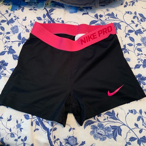 black nike pro shorts with pink band